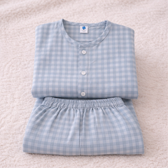 Blue Checks |Half Sleeves| Checkered Muslin| Soft Unisex Muslin Set for New Born to 6 Years
