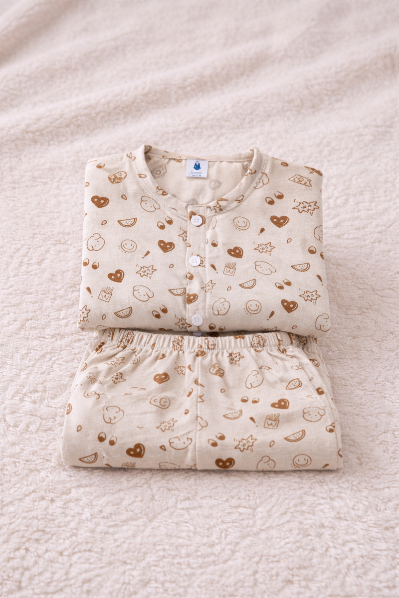 Natural Bear |Half Sleeves| Checkered Muslin| Soft Unisex Muslin Set for New Born to 6 Years