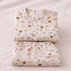 Natural Bear |Half Sleeves| Checkered Muslin| Soft Unisex Muslin Set for New Born to 6 Years