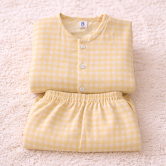 Yellow Checks |Half Sleeves| Checkered Muslin| Soft Unisex Muslin Set for New Born to 6 Years