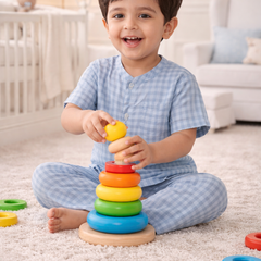 Blue Checks |Half Sleeves| Checkered Muslin| Soft Unisex Muslin Set for New Born to 6 Years