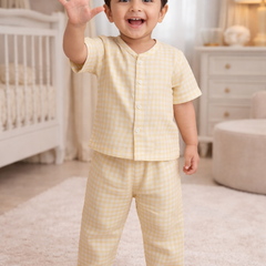 Yellow Checks |Half Sleeves| Checkered Muslin| Soft Unisex Muslin Set for New Born to 6 Years