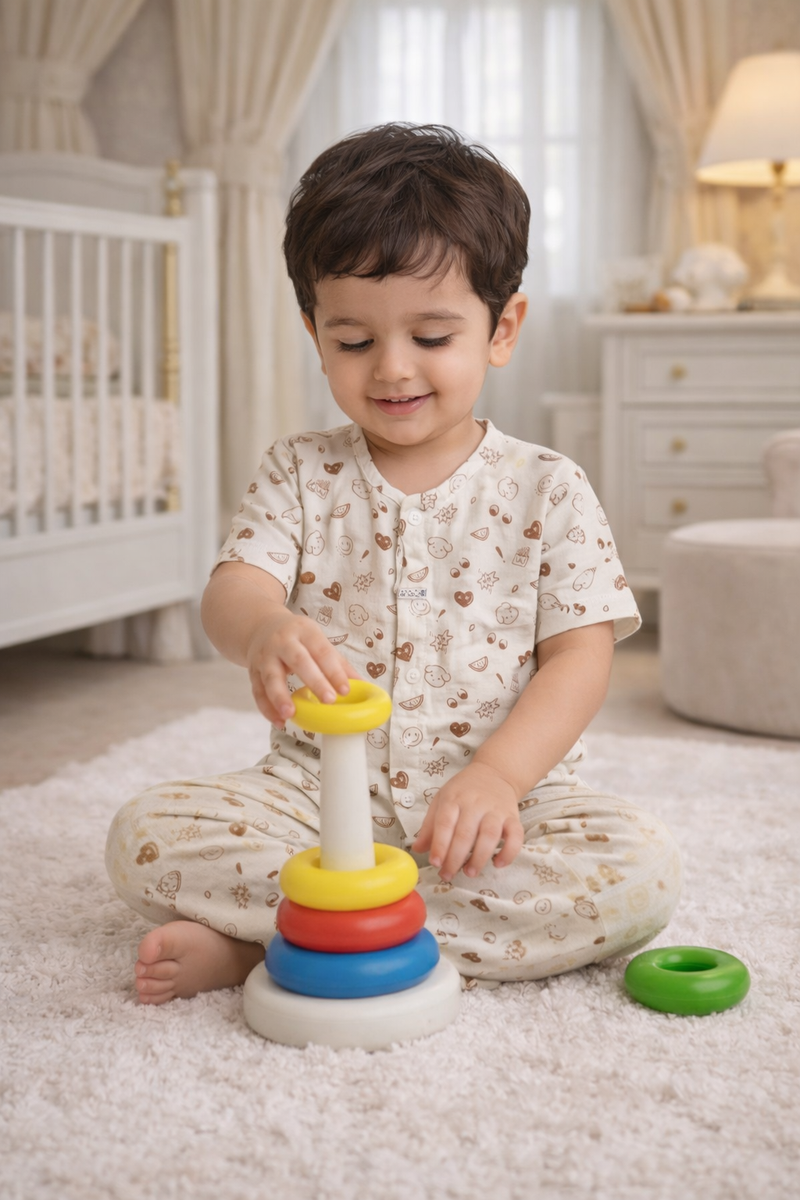 Natural Bear |Half Sleeves| Checkered Muslin| Soft Unisex Muslin Set for New Born to 6 Years