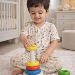 Natural Bear |Half Sleeves| Checkered Muslin| Soft Unisex Muslin Set for New Born to 6 Years