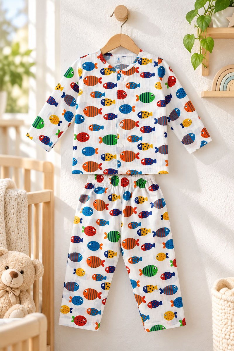 Fish in Color - 40s Count Premium 100% Cotton Poplin | Soft Unisex Set for Kids