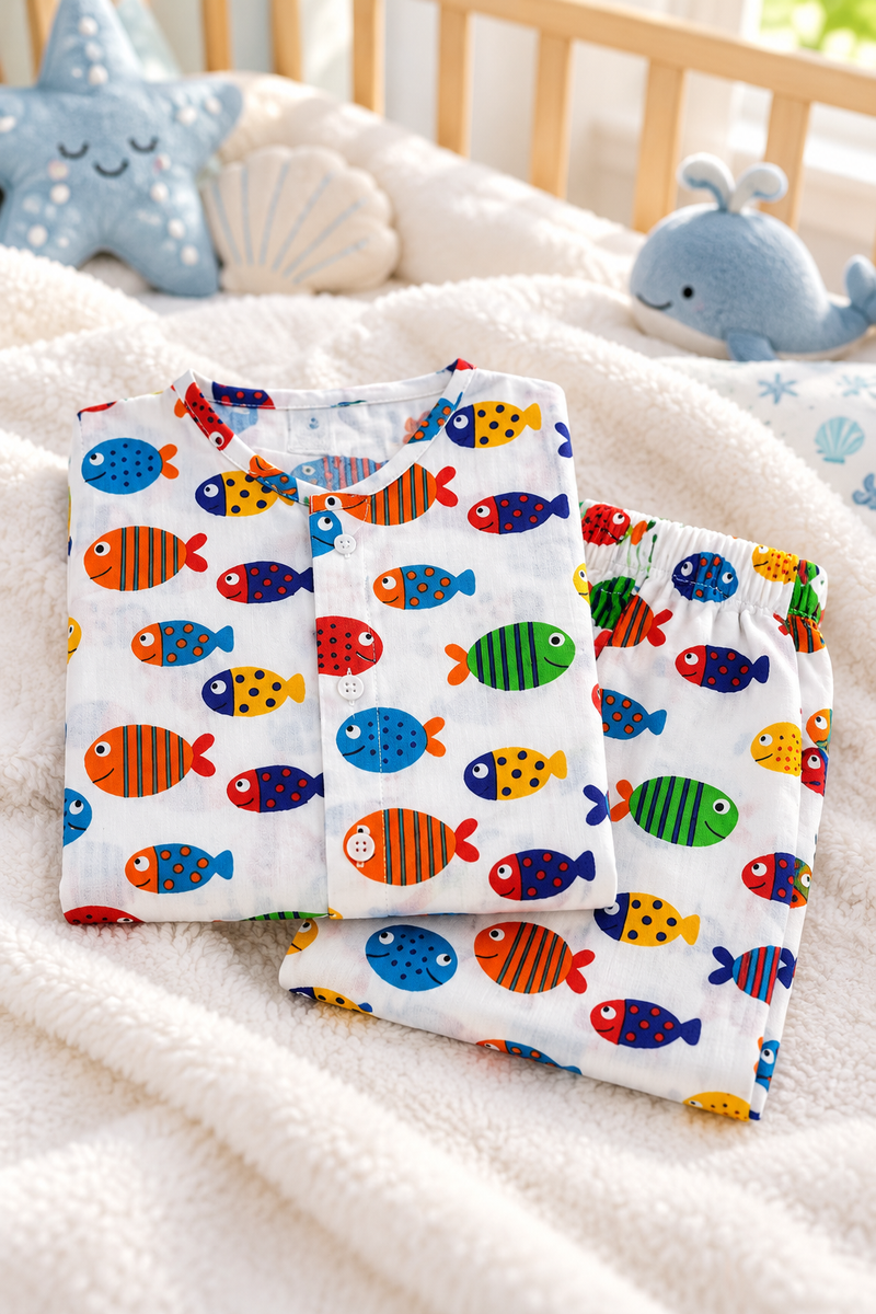 Fish in Color - 40s Count Premium 100% Cotton Poplin | Soft Unisex Set for Kids