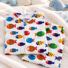 Fish in Color - 40s Count Premium 100% Cotton Poplin | Soft Unisex Set for Kids