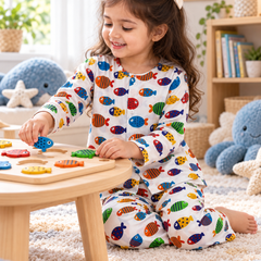 Fish in Color - 40s Count Premium 100% Cotton Poplin | Soft Unisex Set for Kids