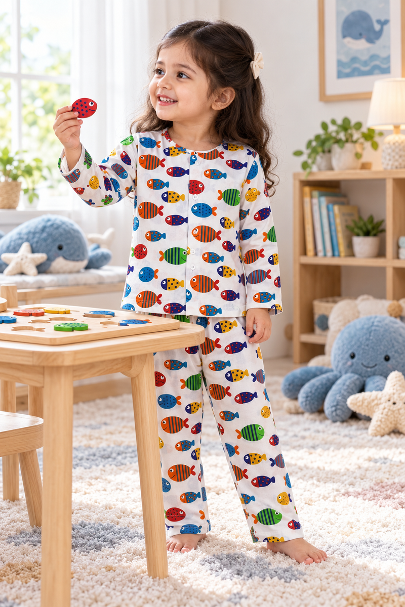 Fish in Color - 40s Count Premium 100% Cotton Poplin | Soft Unisex Set for Kids