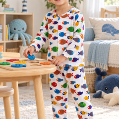Fish in Color - 40s Count Premium 100% Cotton Poplin | Soft Unisex Set for Kids