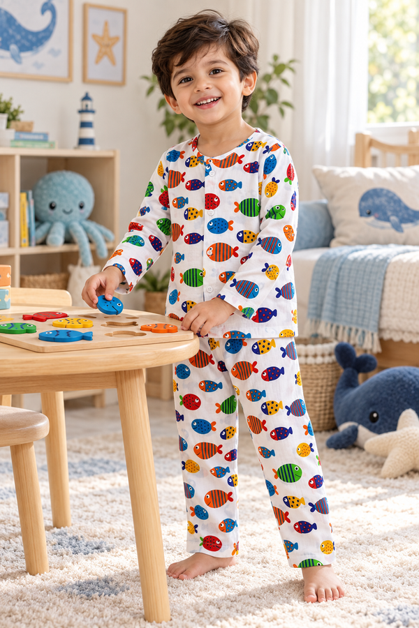 Fish in Color - 40s Count Premium 100% Cotton Poplin | Soft Unisex Set for Kids