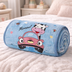 Lightweight Soft Plush Velvet Fleece 2 way Printed Blanket for 1 -7 Year Olds - Moo
