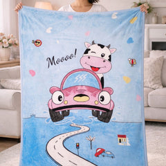 Lightweight Soft Plush Velvet Fleece 2 way Printed Blanket for 1 -7 Year Olds - Moo