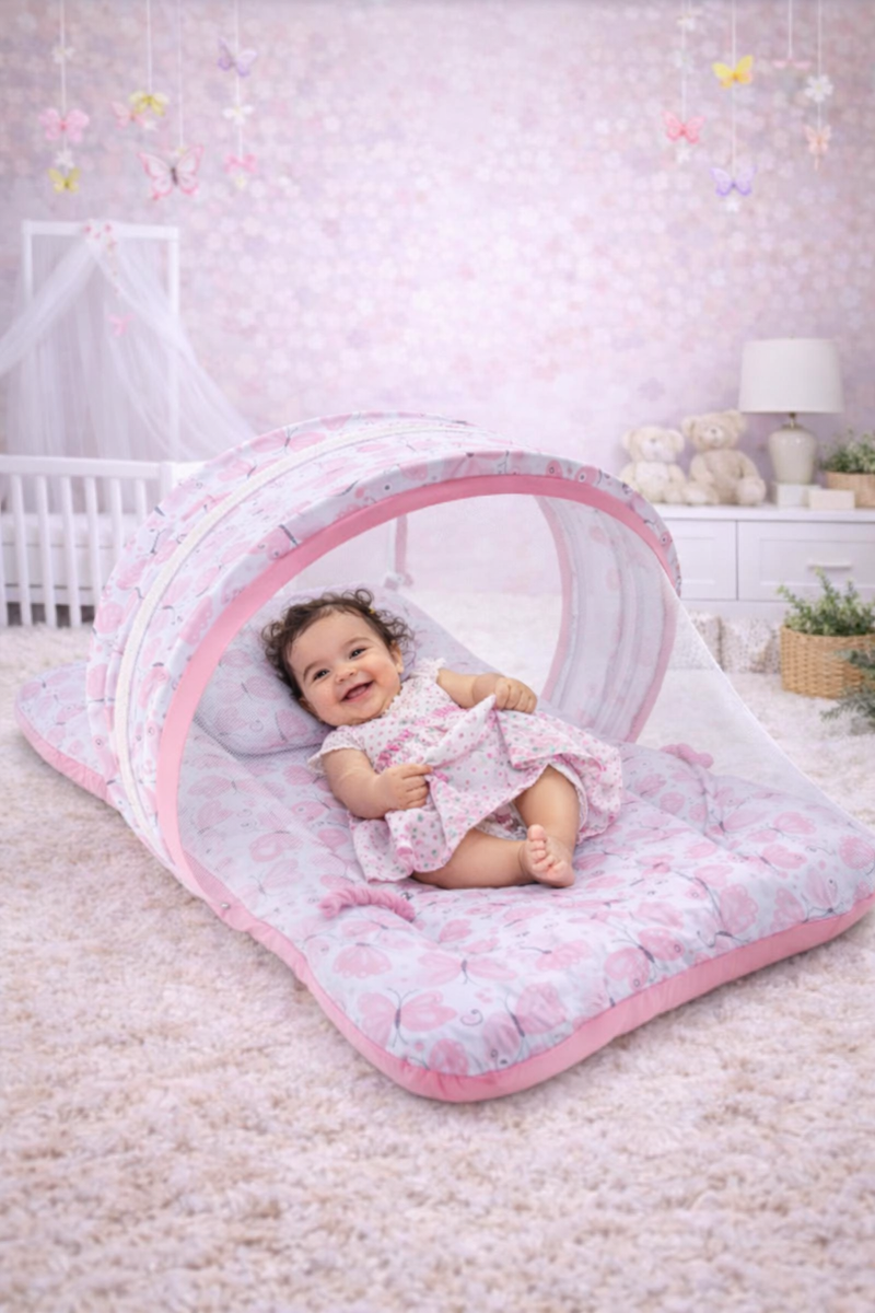 Pink Butterfly -  Kradyl Kroft Bassinet Style Mosquito Net Bedding for Infants