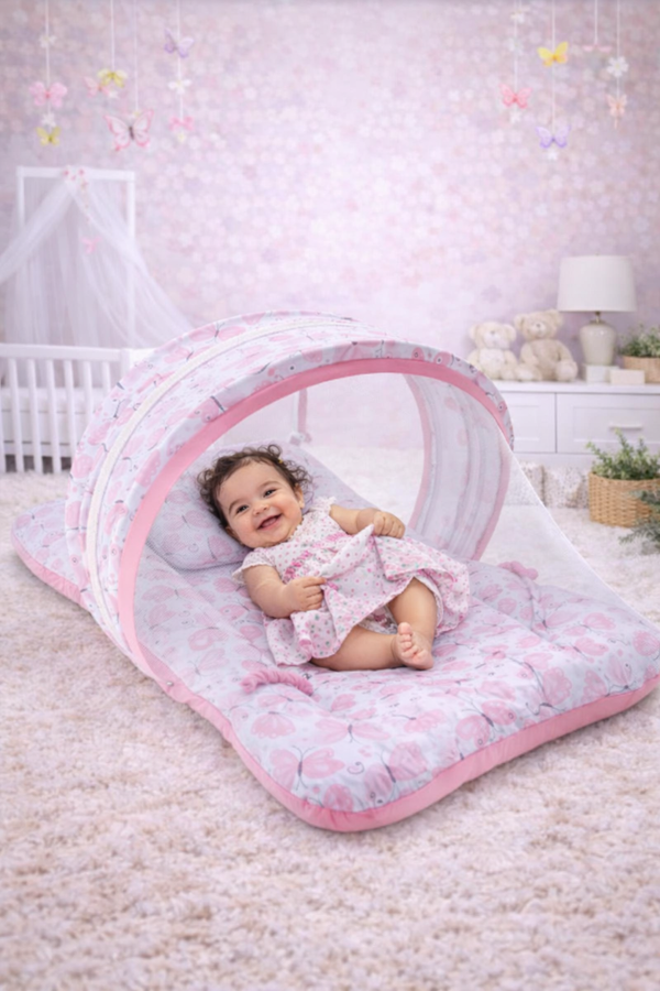 Pink Butterfly -  Kradyl Kroft Bassinet Style Mosquito Net Bedding for Infants