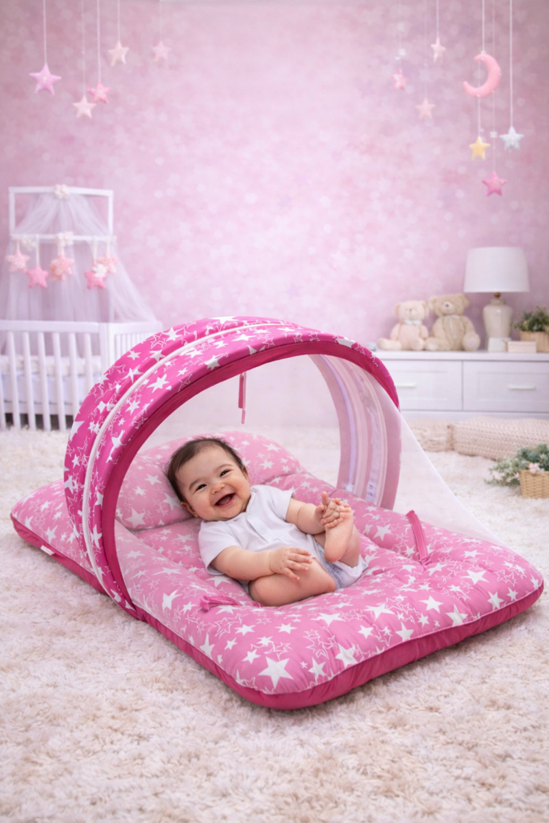 Pink Star -  Kradyl Kroft Bassinet Style Mosquito Net Bedding for Infants
