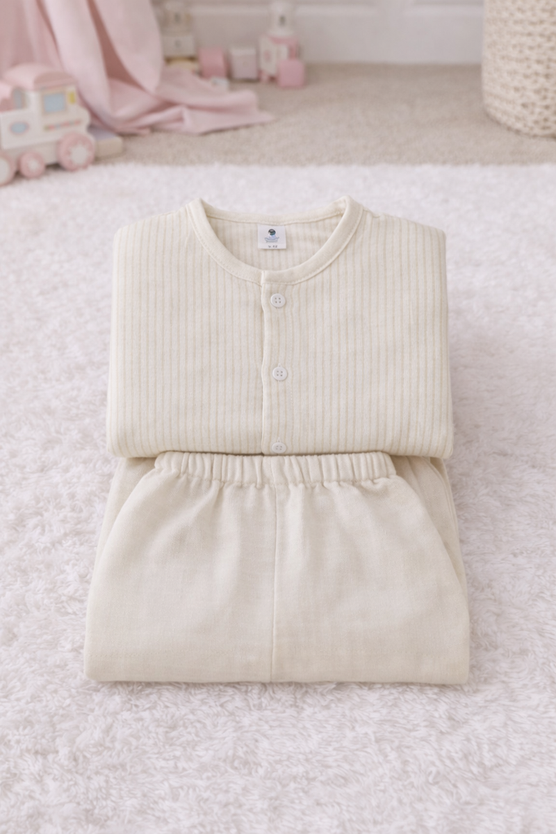 Soft Beige Stripes | Checkered Muslin | Soft Unisex Muslin Set for New Born to 6 Years