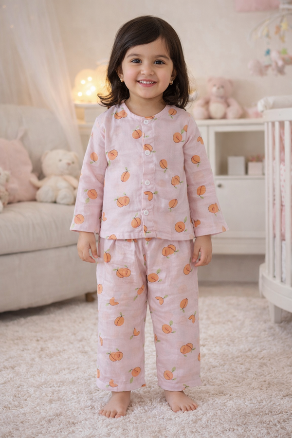 Pink Cherry - Kradyl Kroft Checkered Smooth Style Double Layered Soft Muslin Night Suit Set for New Born to 6 Years