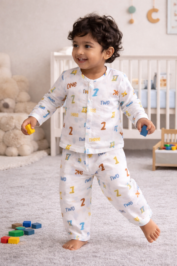 Numero - Kradyl Kroft Checkered Smooth Style Double Layered Soft Muslin Night Suit Set for New Born to 6 Years