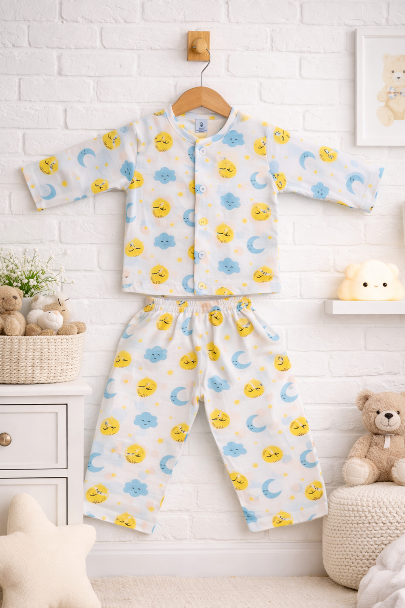 Sun N Moon - Kradyl Kroft Checkered Smooth Style Double Layered Soft Muslin Night Suit Set for New Born to 6 Years