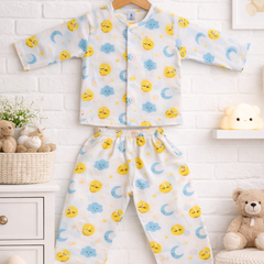 Sun N Moon - Kradyl Kroft Checkered Smooth Style Double Layered Soft Muslin Night Suit Set for New Born to 6 Years