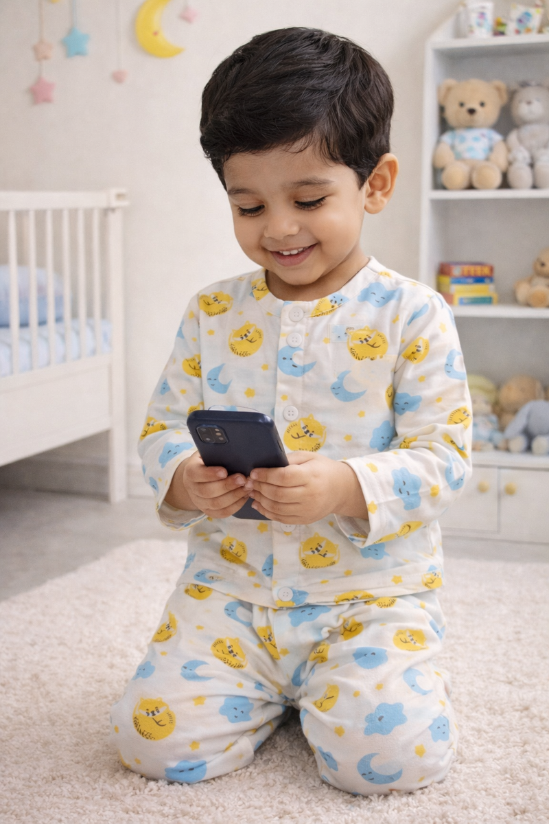 Sun N Moon - Kradyl Kroft Checkered Smooth Style Double Layered Soft Muslin Night Suit Set for New Born to 6 Years