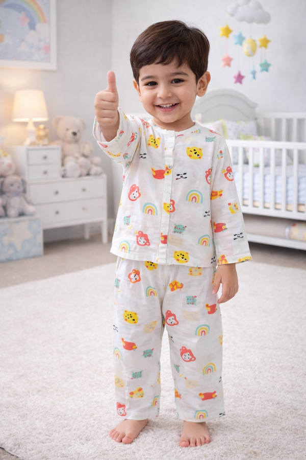 Turtle - Kradyl Kroft Checkered Smooth Style Double Layered Soft Muslin Night Suit Set for New Born to 6 Years (Copy)