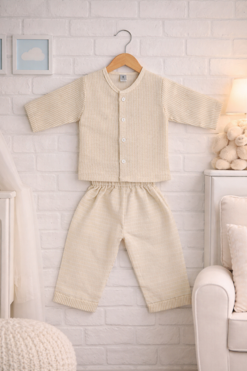 Soft Beige Stripes | Checkered Muslin | Soft Unisex Muslin Set for New Born to 6 Years