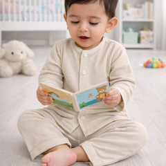 Soft Beige Stripes | Checkered Muslin | Soft Unisex Muslin Set for New Born to 6 Years