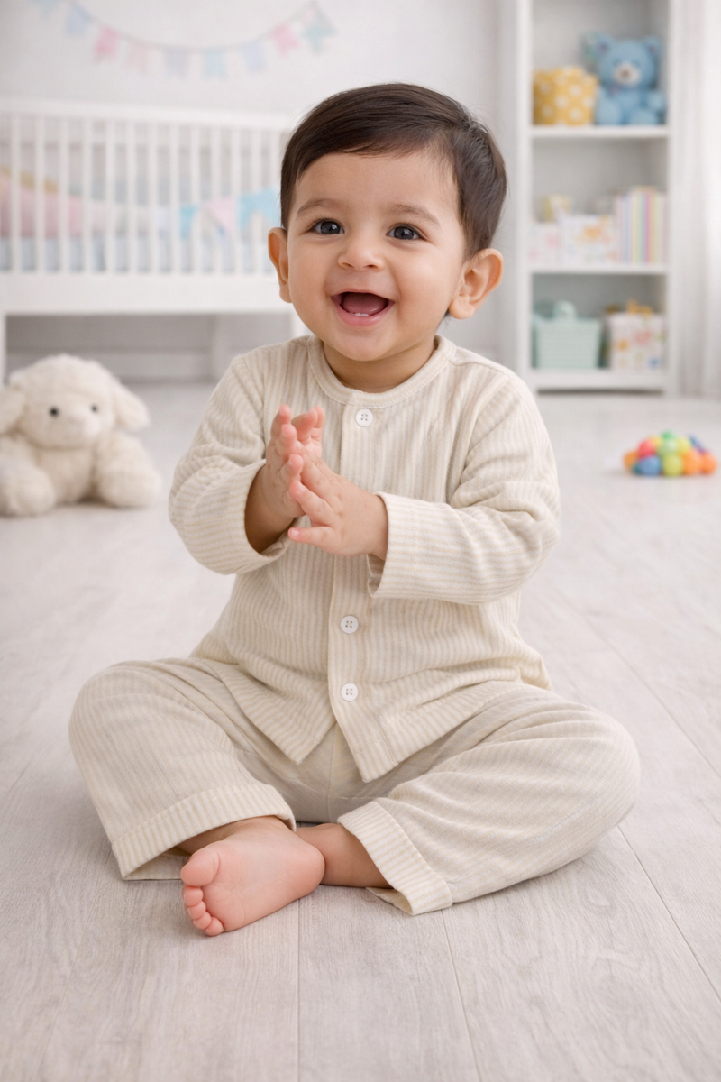 Soft Beige Stripes | Checkered Muslin | Soft Unisex Muslin Set for New Born to 6 Years