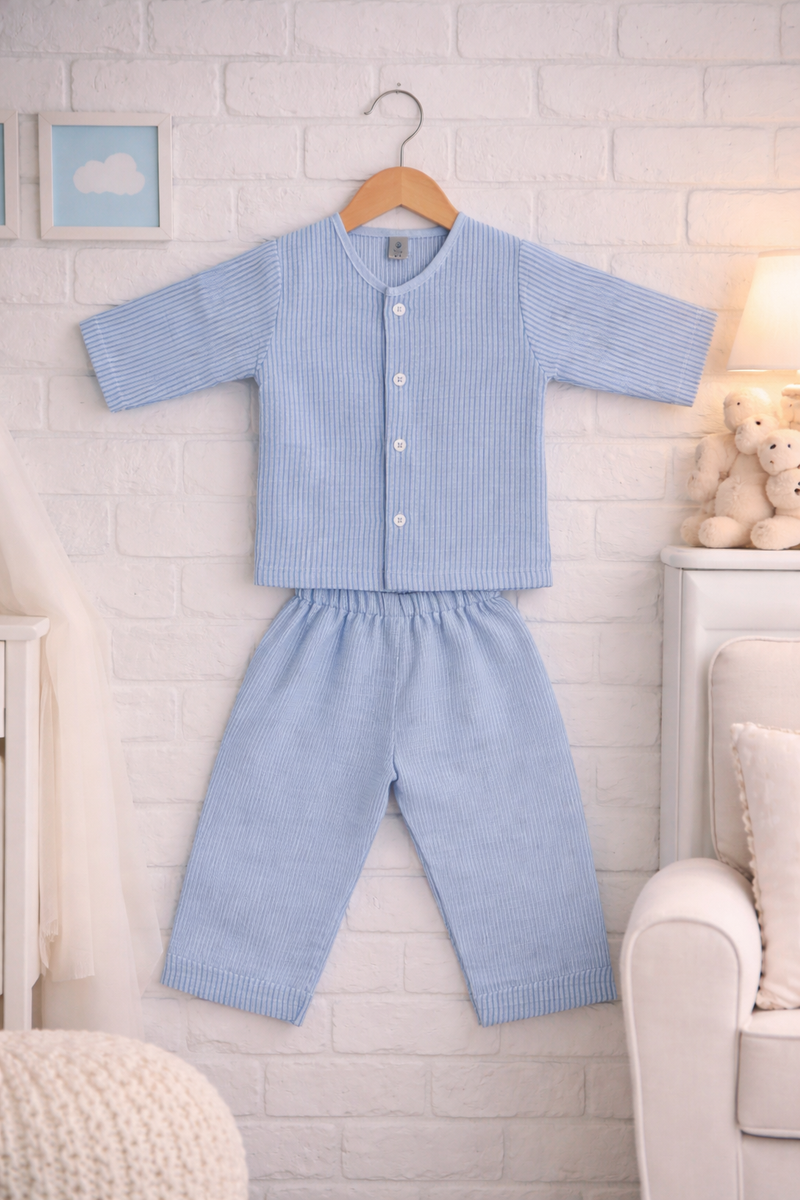 Soft Blue Stripes | Checkered Muslin | Soft Unisex Muslin Set for New Born to 6 Years