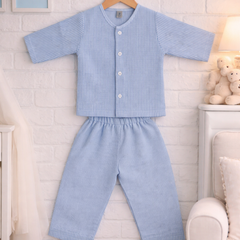 Soft Blue Stripes | Checkered Muslin | Soft Unisex Muslin Set for New Born to 6 Years