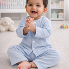 Soft Blue Stripes | Checkered Muslin | Soft Unisex Muslin Set for New Born to 6 Years