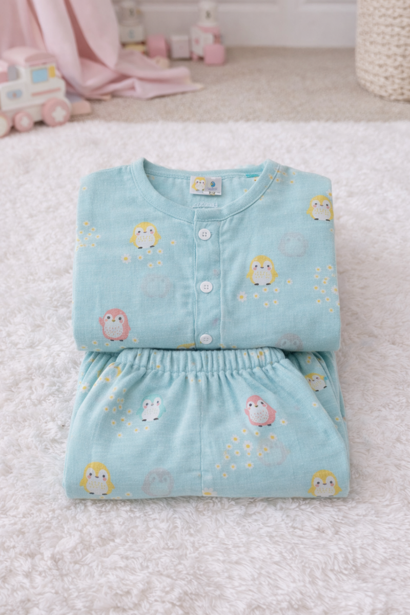 Blue Penguin | Checkered Muslin | Soft Unisex Muslin Set for New Born to 6 Years
