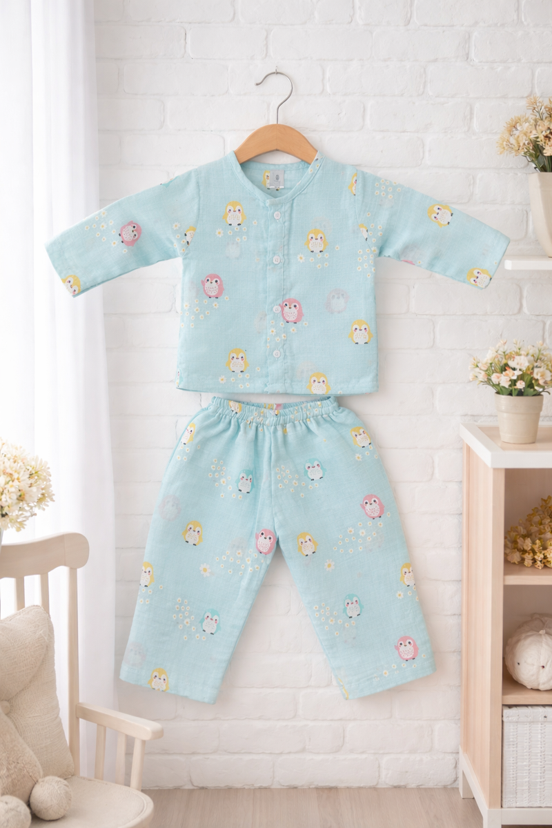 Blue Penguin | Checkered Muslin | Soft Unisex Muslin Set for New Born to 6 Years