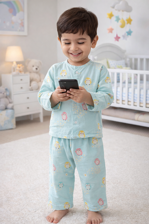 Blue Penguin - Kradyl Kroft Checkered Smooth Style Double Layered Soft Muslin Night Suit Set for New Born to 6 Years