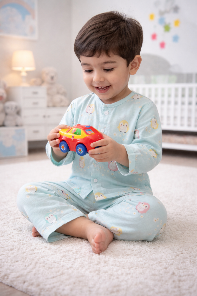 Blue Penguin | Checkered Muslin | Soft Unisex Muslin Set for New Born to 6 Years
