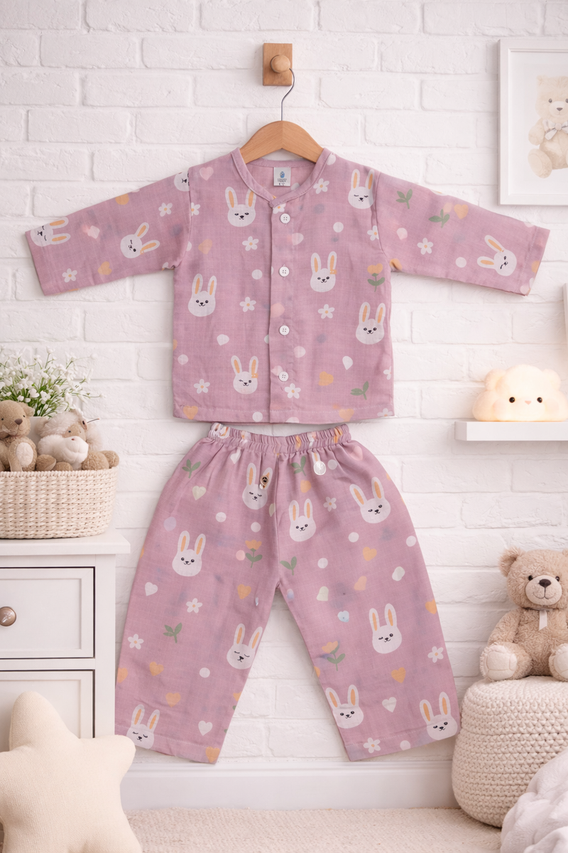 Pink Bunny | Checkered Muslin | Soft Unisex Muslin Set for New Born to 6 Years