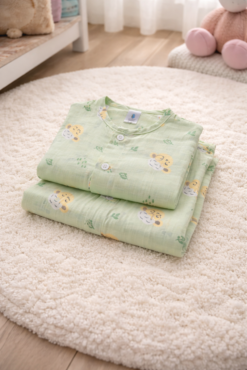 Green Sheep | Checkered Muslin | Soft Unisex Muslin Set for New Born to 6 Years