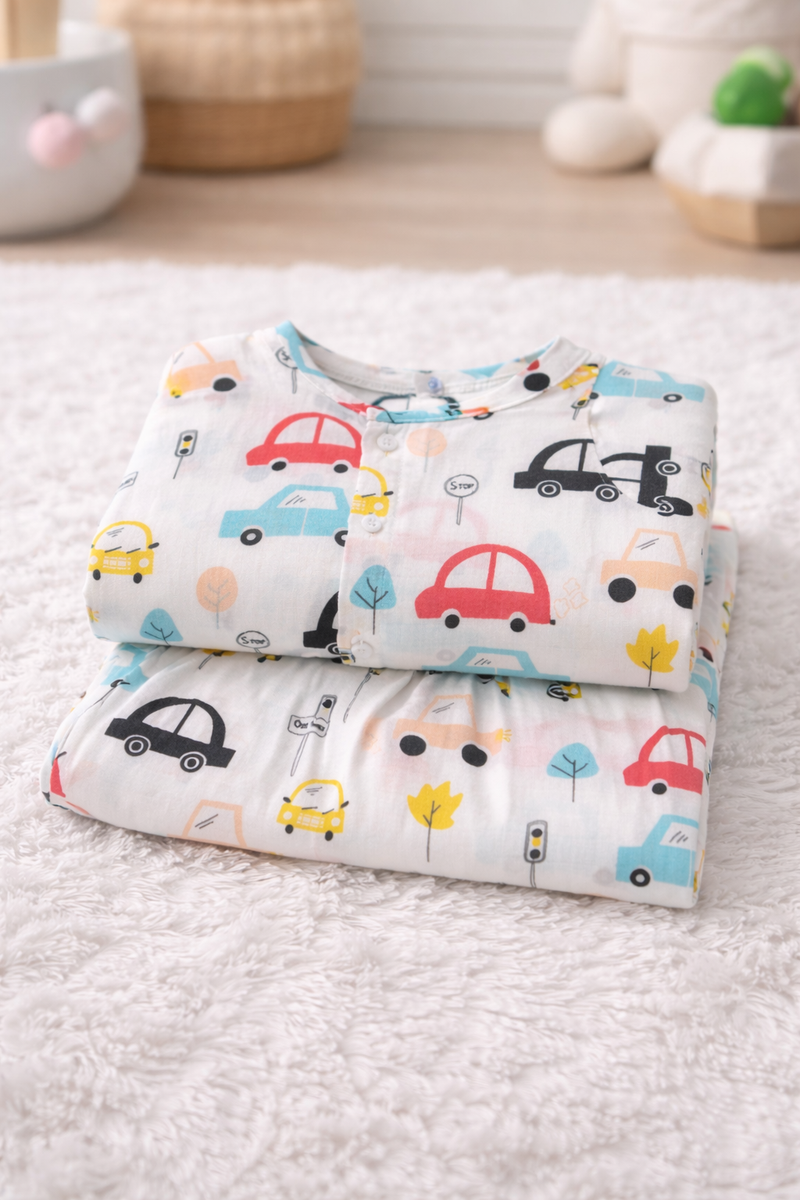 Cars | Checkered Muslin | Soft Unisex Muslin Set for New Born to 6 Years