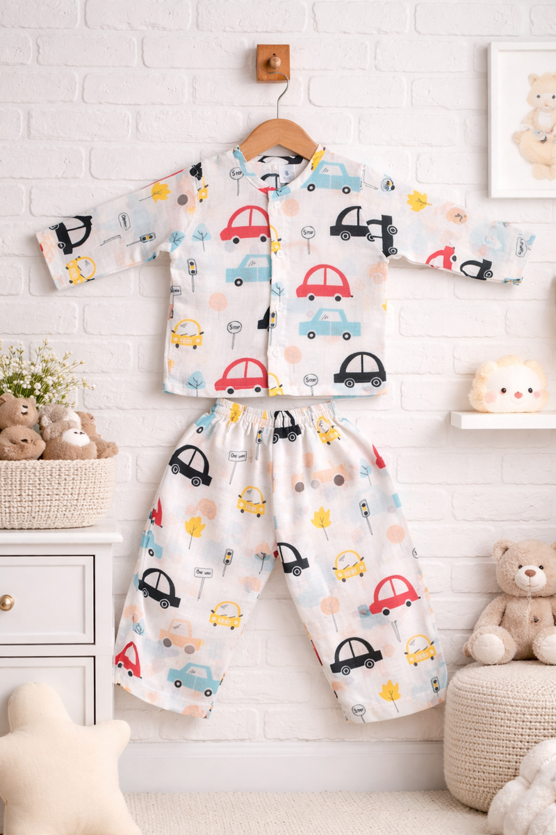 Cars | Checkered Muslin | Soft Unisex Muslin Set for New Born to 6 Years