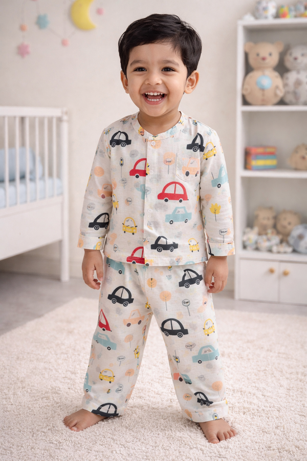 Cars - Kradyl Kroft Checkered Smooth Style Double Layered Soft Muslin Night Suit Set for New Born to 6 Years