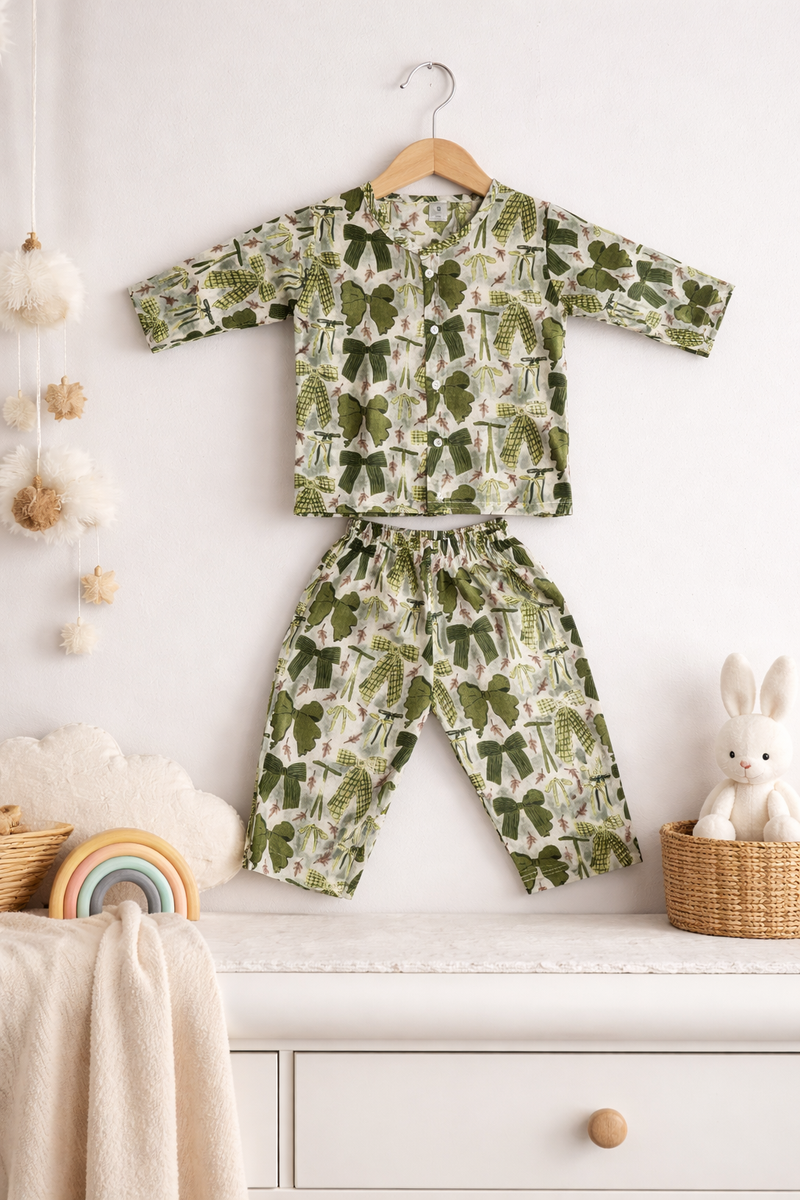 Green Bow - 100% Cotton Lightweight Cambric Soft Unisex Muslin Set for New Born to 6 Years