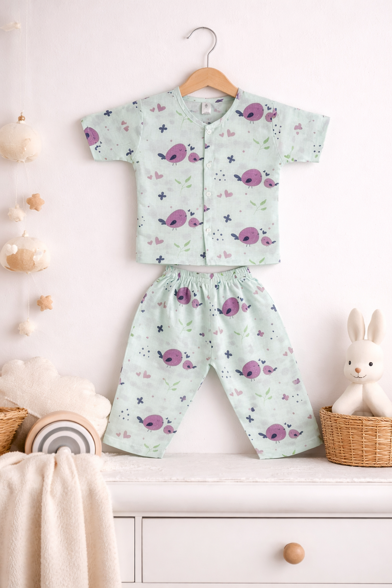 Purple Tweat|Half Sleeves| Checkered Muslin|  Soft Unisex Muslin Set for New Born to 6 Years