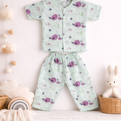 Purple Tweat|Half Sleeves| Checkered Muslin|  Soft Unisex Muslin Set for New Born to 6 Years
