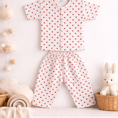 Red Hearts |Half Sleeves| Checkered Muslin| Soft Unisex Muslin Set for New Born to 6 Years