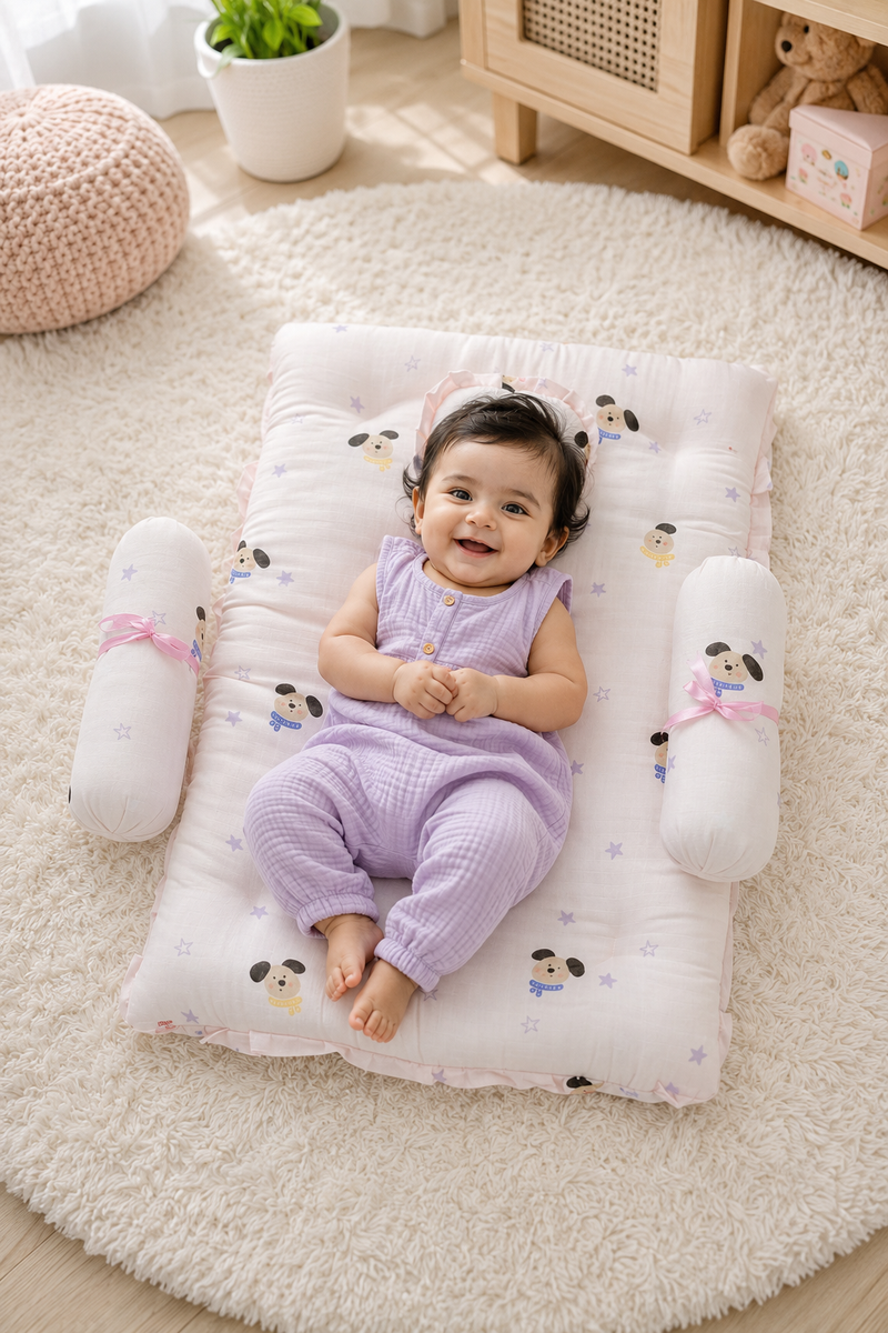 4 Pcs Muslin Bedding Set for 0 to 6 Months - Cute Puppy
