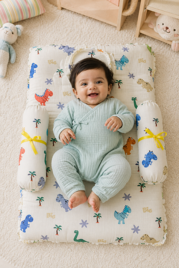 4 Pcs Muslin Bedding Set for 0 to 6 Months - Dino Station