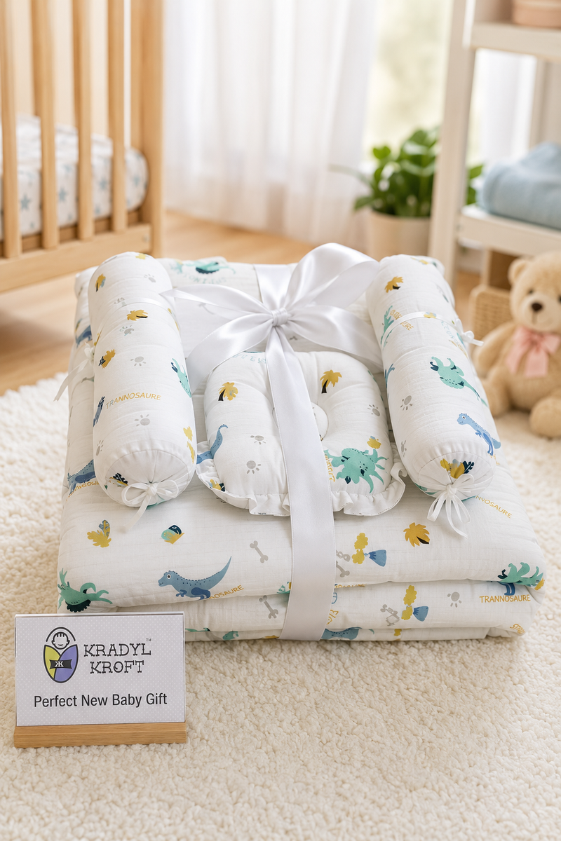 4 Pcs Muslin Bedding Set for 0 to 6 Months - Dino World