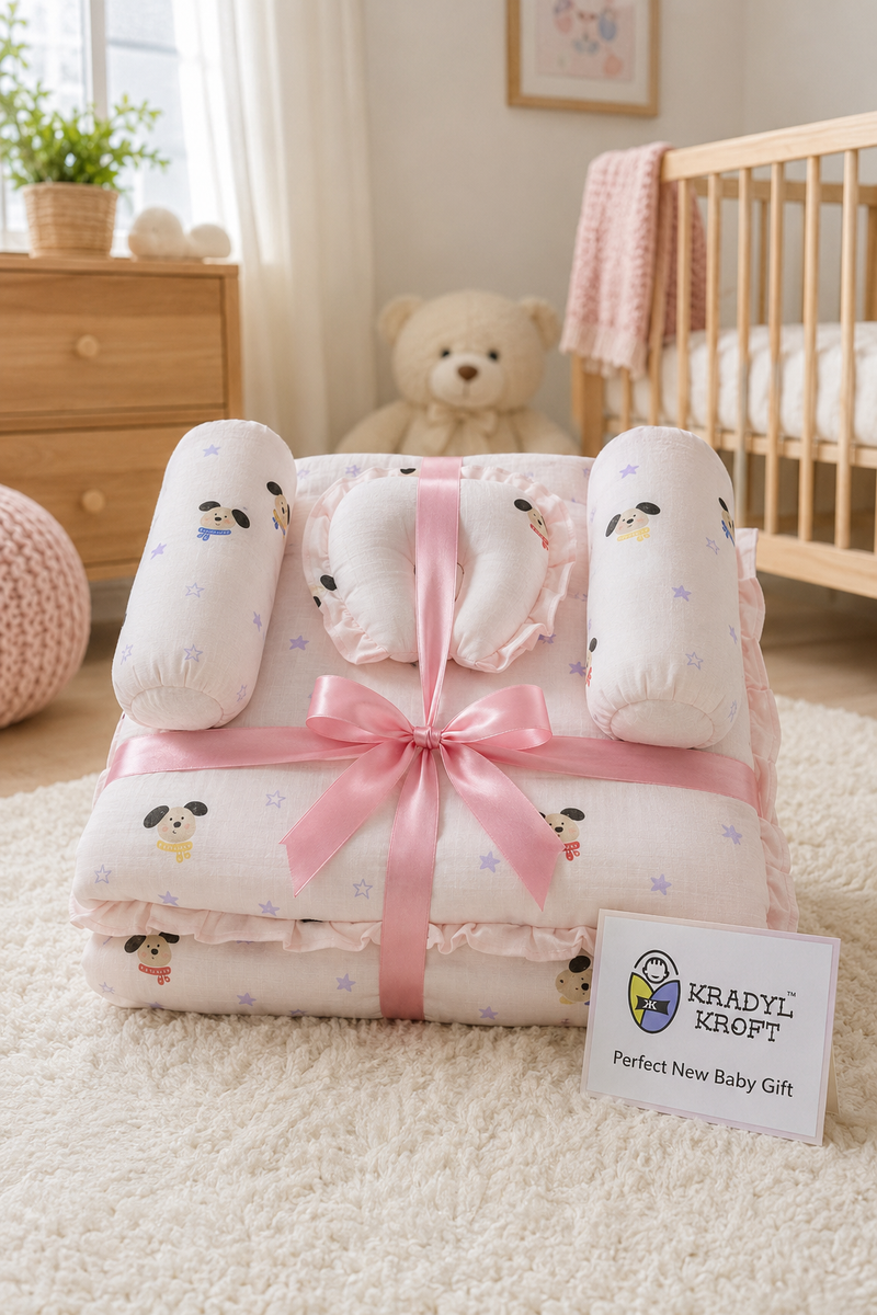 4 Pcs Muslin Bedding Set for 0 to 6 Months - Cute Puppy